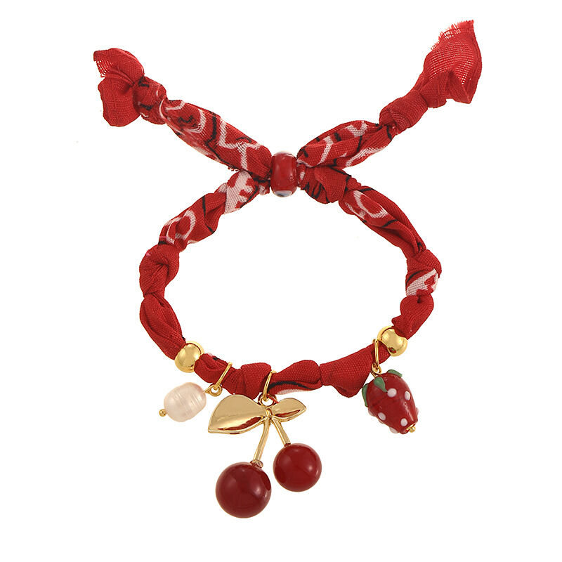 Bracelets tressés pour femmes, motif floral ethnique, soleil et cerise, couleur or 