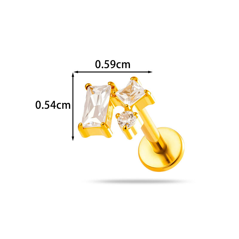 Pendientes de mujer con diseño de flor sencilla, aleación de titanio color oro y circonita. h5 Imagen2