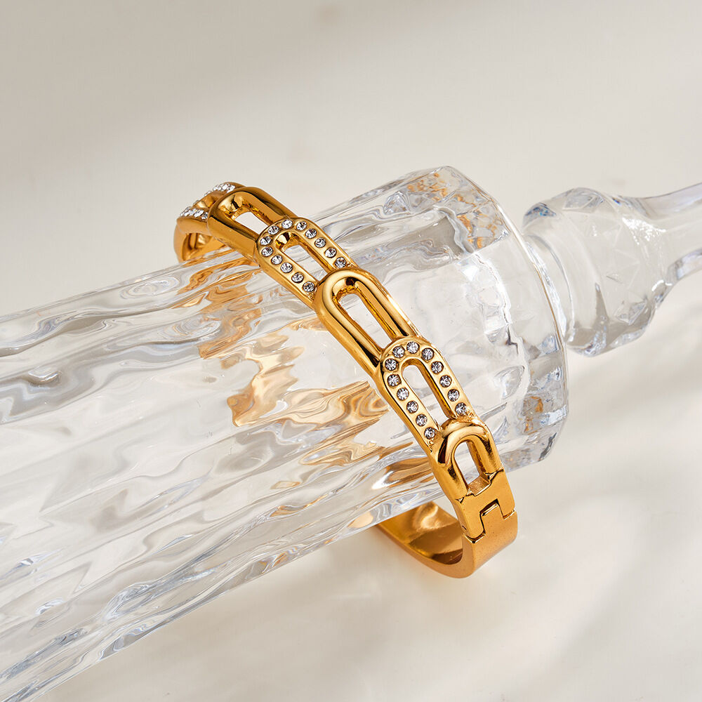Luxe serie elegante, onregelmatig gevormde, patchwork, roestvrijstalen, waterdichte, goudkleurige damesarmbanden h5 Afbeelding2