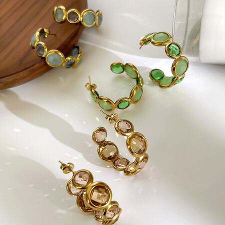 Luxurious Series Simple Circle Stainless Steel Waterproof Natural Stone Women's Hoop Earrings 2