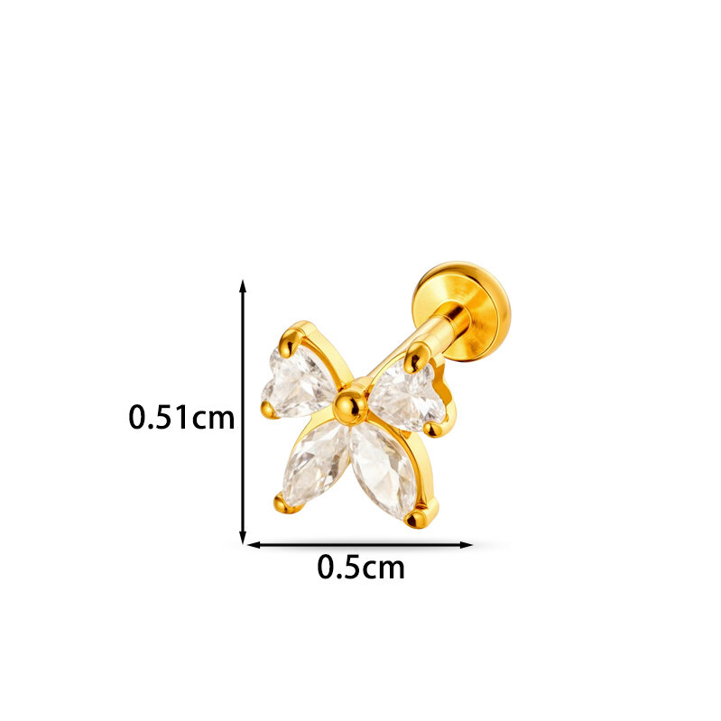 Pendientes de mujer sencillos con forma de flor, corazón, lazo, estrella, acero inoxidable, impermeables, color dorado y circonita. Imagen2