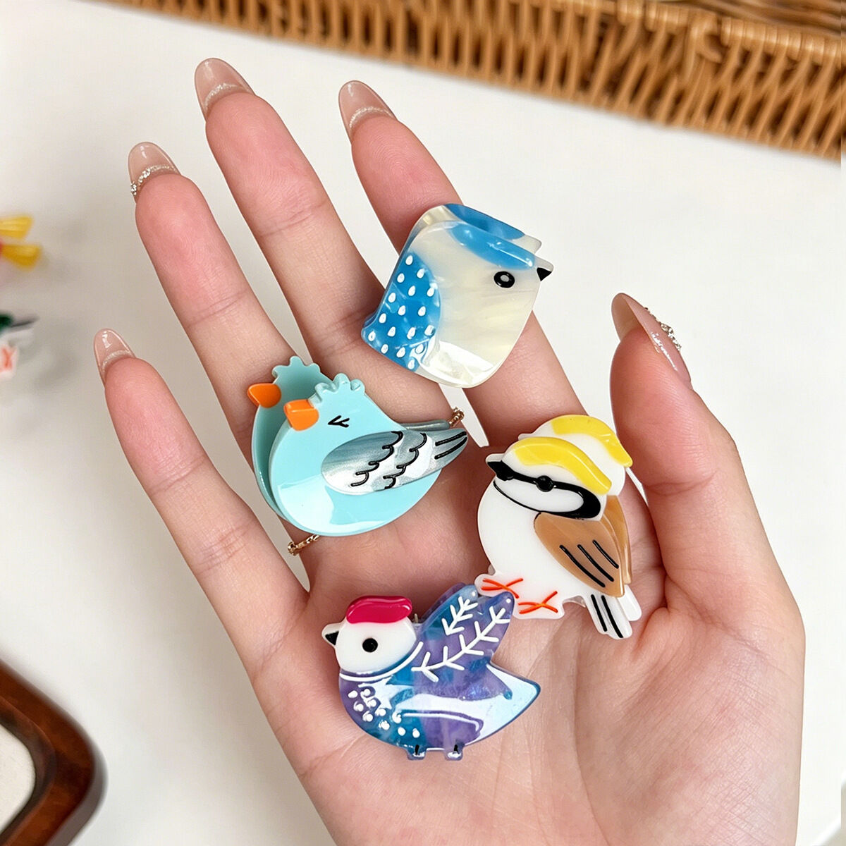 Eenvoudige serie schattige dieren, gemengde kleuren, vogels, acetaat, haar en klauwen 2