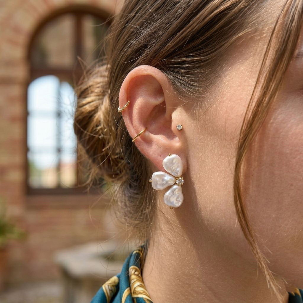 Romantic  Sweet Flower Irregular Shape Stainless Steel Waterproof   Gold Color  Women's Stud Earrings h5 Picture4