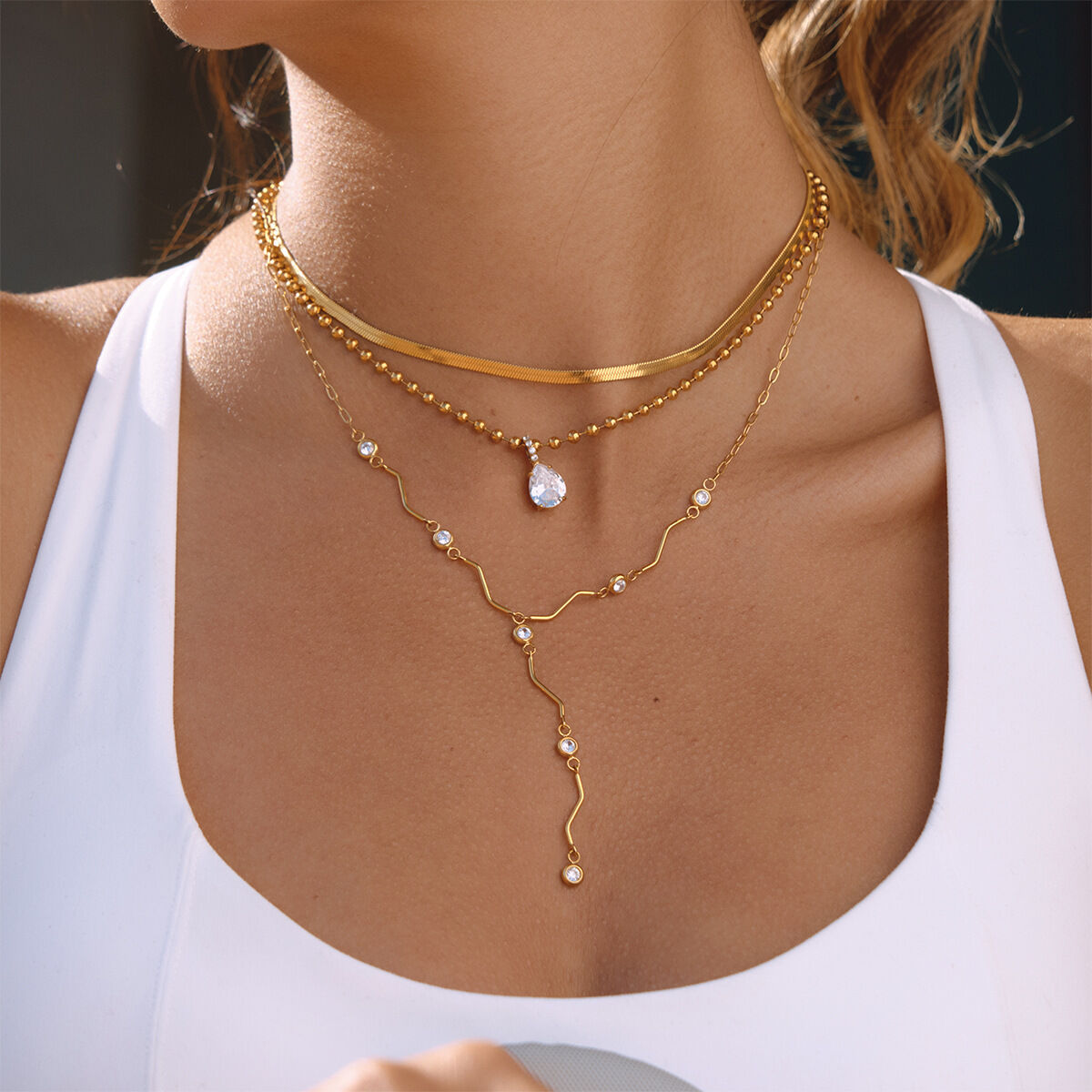 Stainless Steel Waterproof Gold Color Zircon Women's Pendant Necklaces h5 Picture5