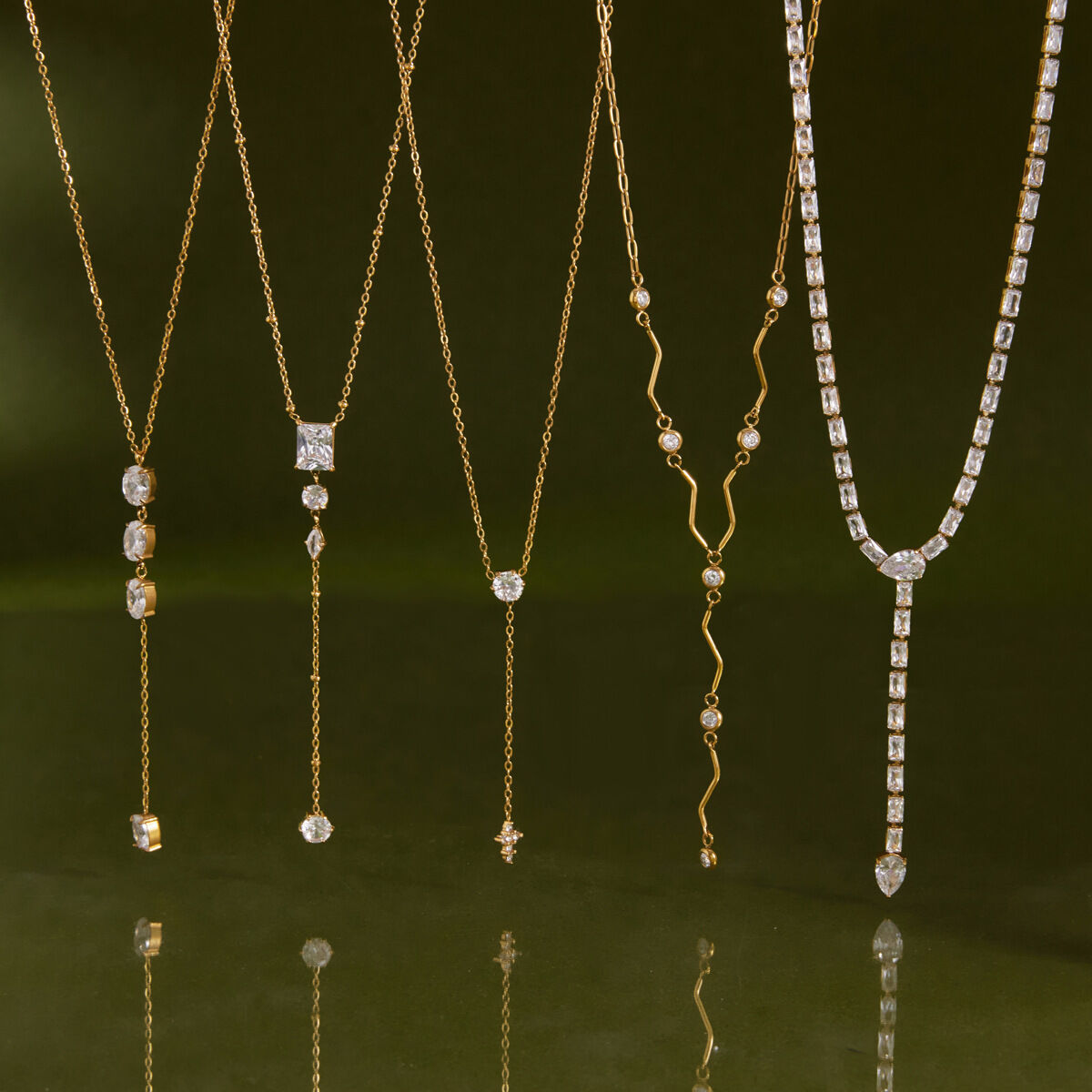 Stainless Steel Waterproof Gold Color Zircon Women's Pendant Necklaces