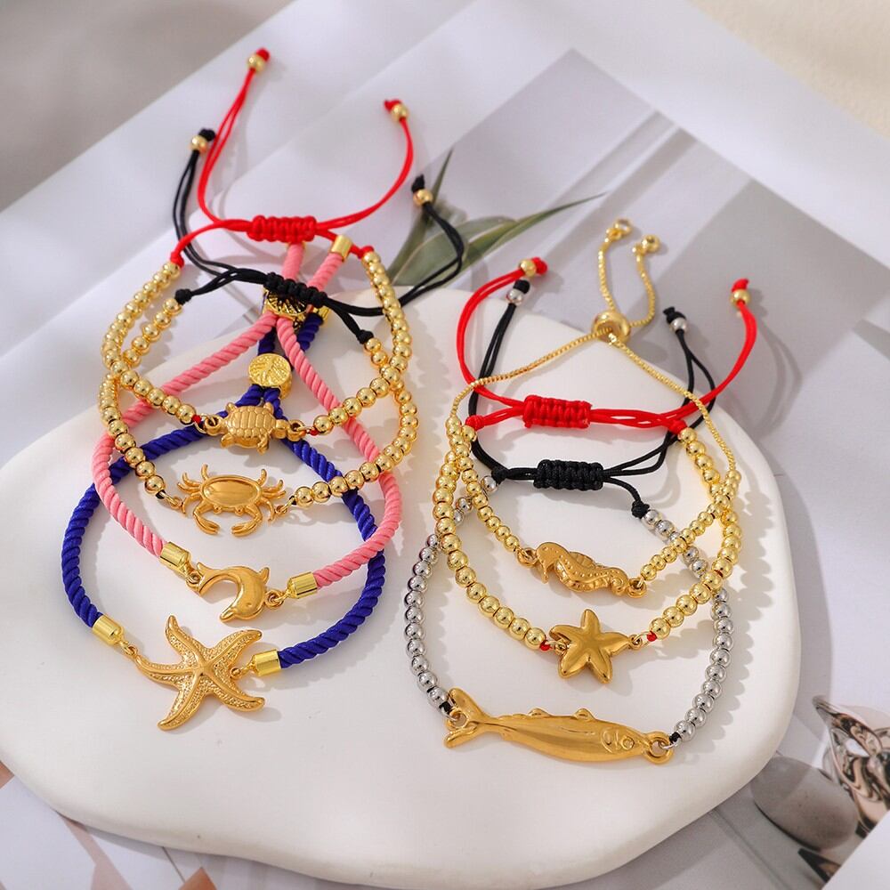 Bracelets tressés pour femmes, style océanique, perles couleur cuivre et or, collection romantique h5 Image3
