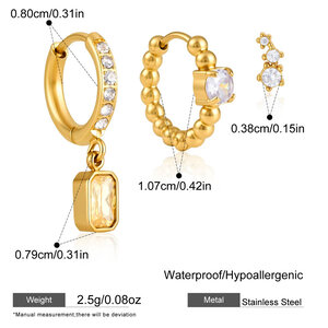 Luxurious Series Elegant Rectangle Stainless Steel Waterproof Gold Color Zircon Women's Earring Sets h5