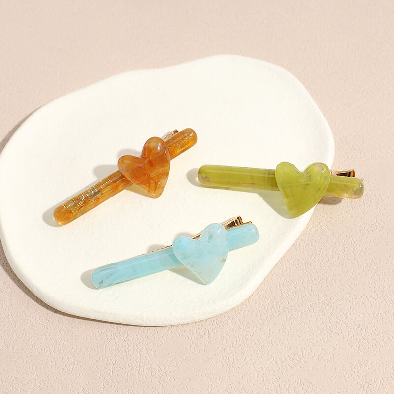 Simple Series Daily Heart Solid Color Gradient Color Resin Hair Clips Picture3