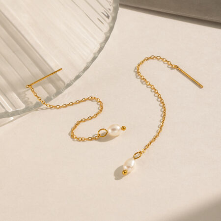 Quastenohrringe aus Edelstahl, wasserdicht, goldfarben, mit Perle, für Damen