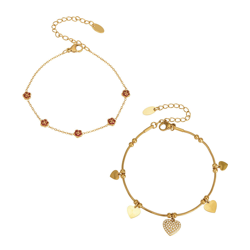 Luxurious Series Elegant Flower Heart Chain Stainless Steel Waterproof   Gold Color  Women's Charm Bracelets Picture5