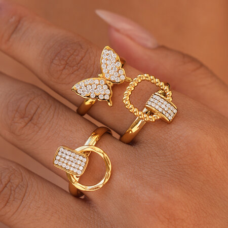 Simple Series Daily Butterfly Lock Stainless Steel Waterproof Gold Color Women's Statement Rings