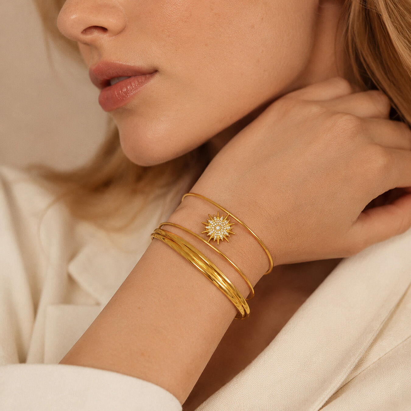 Classic Series Elegant Sun Twist Stainless Steel Waterproof   Gold Color  Women's Bangles 2