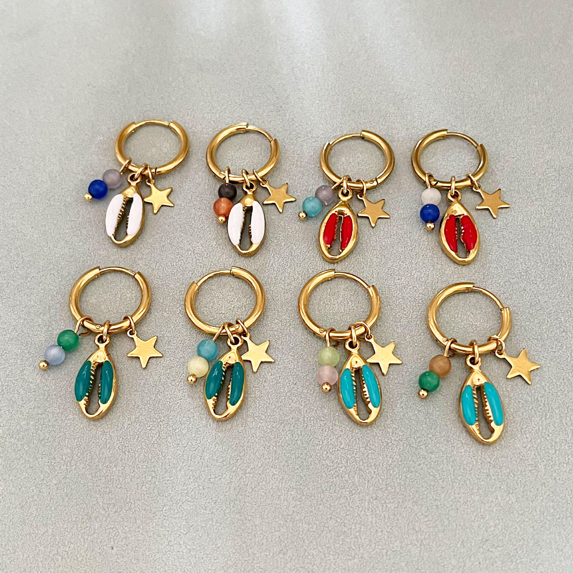 Enamel Shell Stainless Steel Waterproof Gold Color Women's Drop Earrings