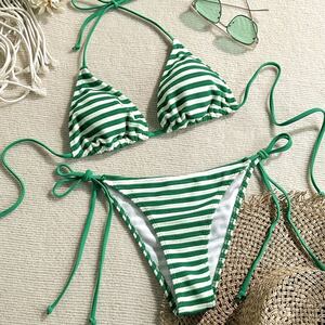 Ensemble bikini de plage à rayures simples h5