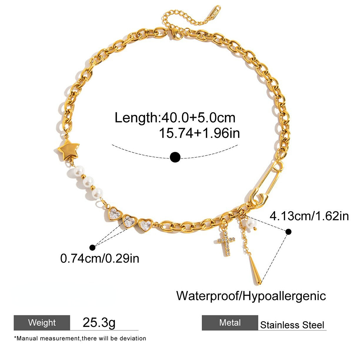 Collares con colgante de cruz en forma de corazón de acero inoxidable, resistentes al agua, color dorado y circonita, de la serie romántica para mujer. h5 