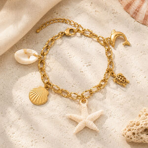 Simple Series Urlaubs-Armbänder im ozeanischen Stil mit Seesternmotiv, aus wasserdichtem Edelstahl in Goldfarbe h5 Bild2