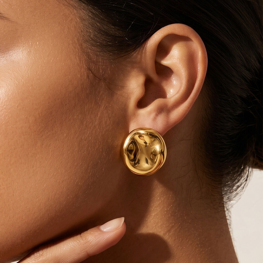 Boucles D'Oreilles Puces Pour Femmes Simple Series Daily Circle En Acier Inoxydable Étanche Couleur Or