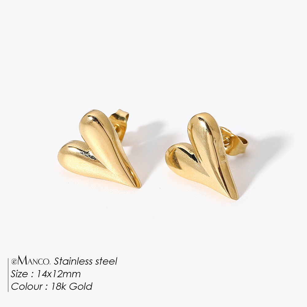 Simple Series Sweet Irregular Shape Heart Stainless Steel Waterproof Gold Color Women's Stud Earrings