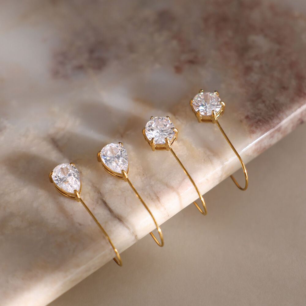 Simple Droplet Stainless Steel Waterproof Gold Color Zircon Women's Stud Earrings Picture2