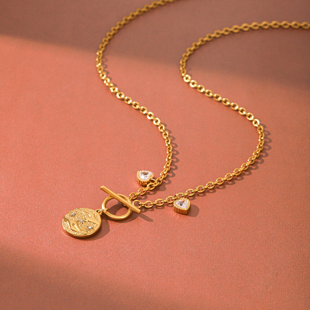 Simple Series Daily Circle Stainless Steel Waterproof Gold Color Zircon Women's Pendant Necklaces Picture3