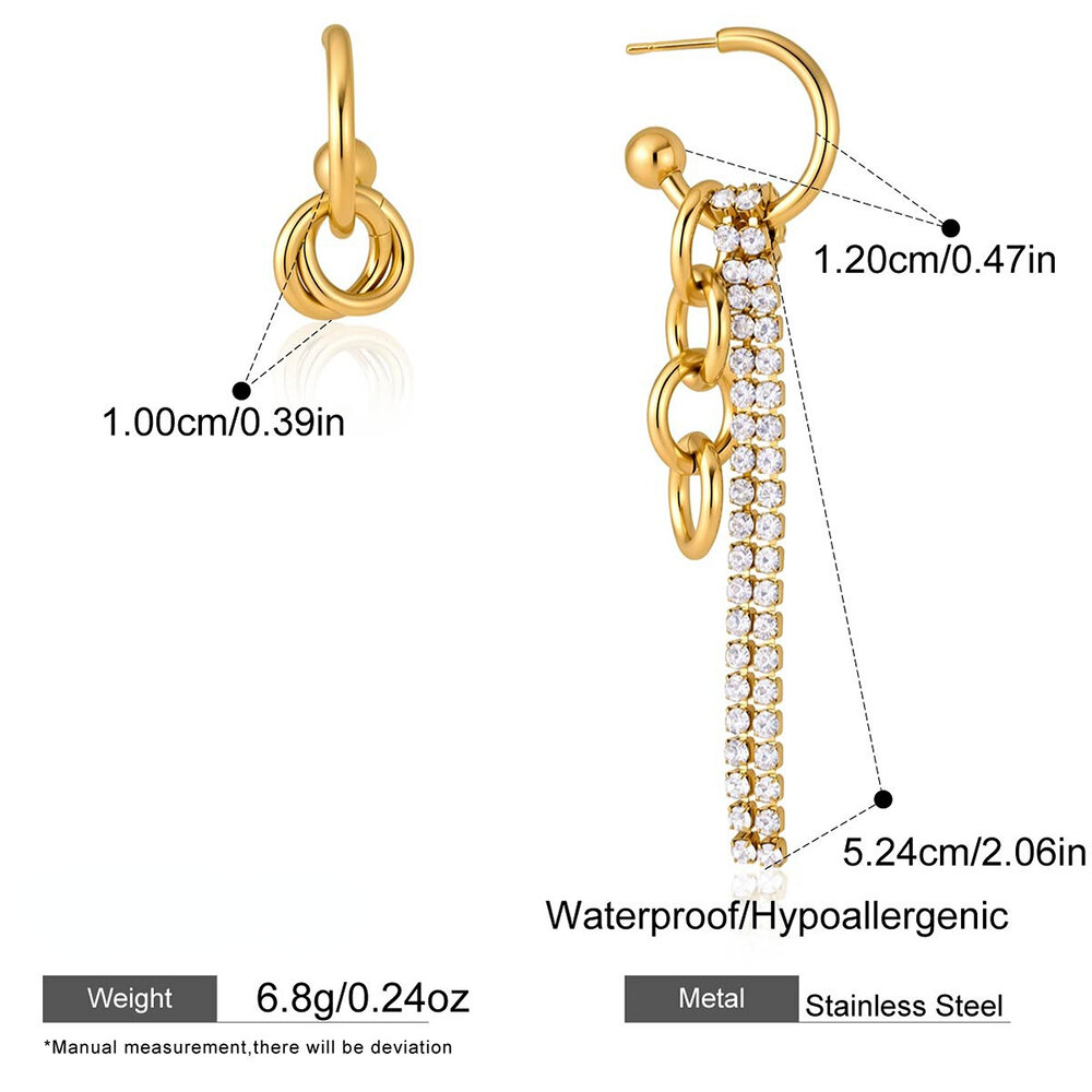 Luxurious Series Tassel Stainless Steel Waterproof Gold Color Rhinestone Women's Dangle Earrings