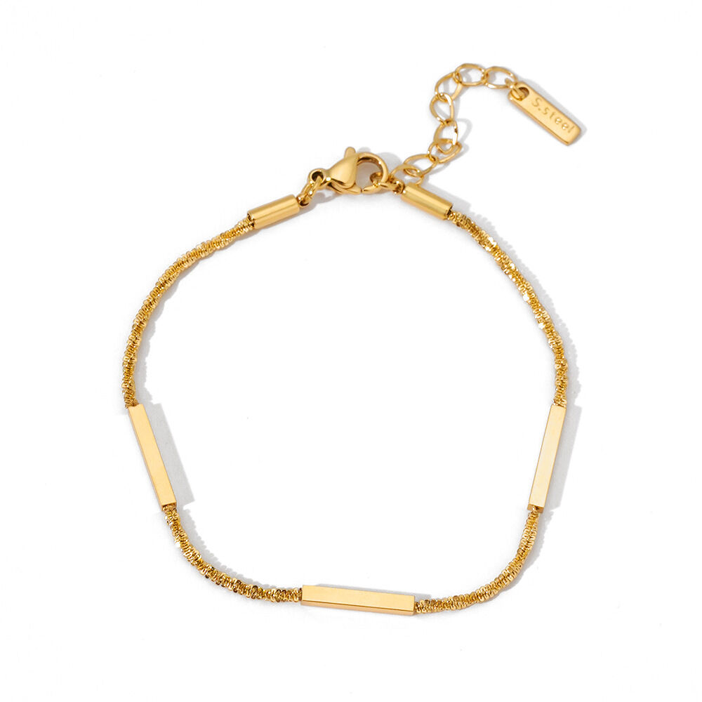 Einfaches Kettenarmband aus Edelstahl, wasserdicht, goldfarben, für Damen h5Bild5