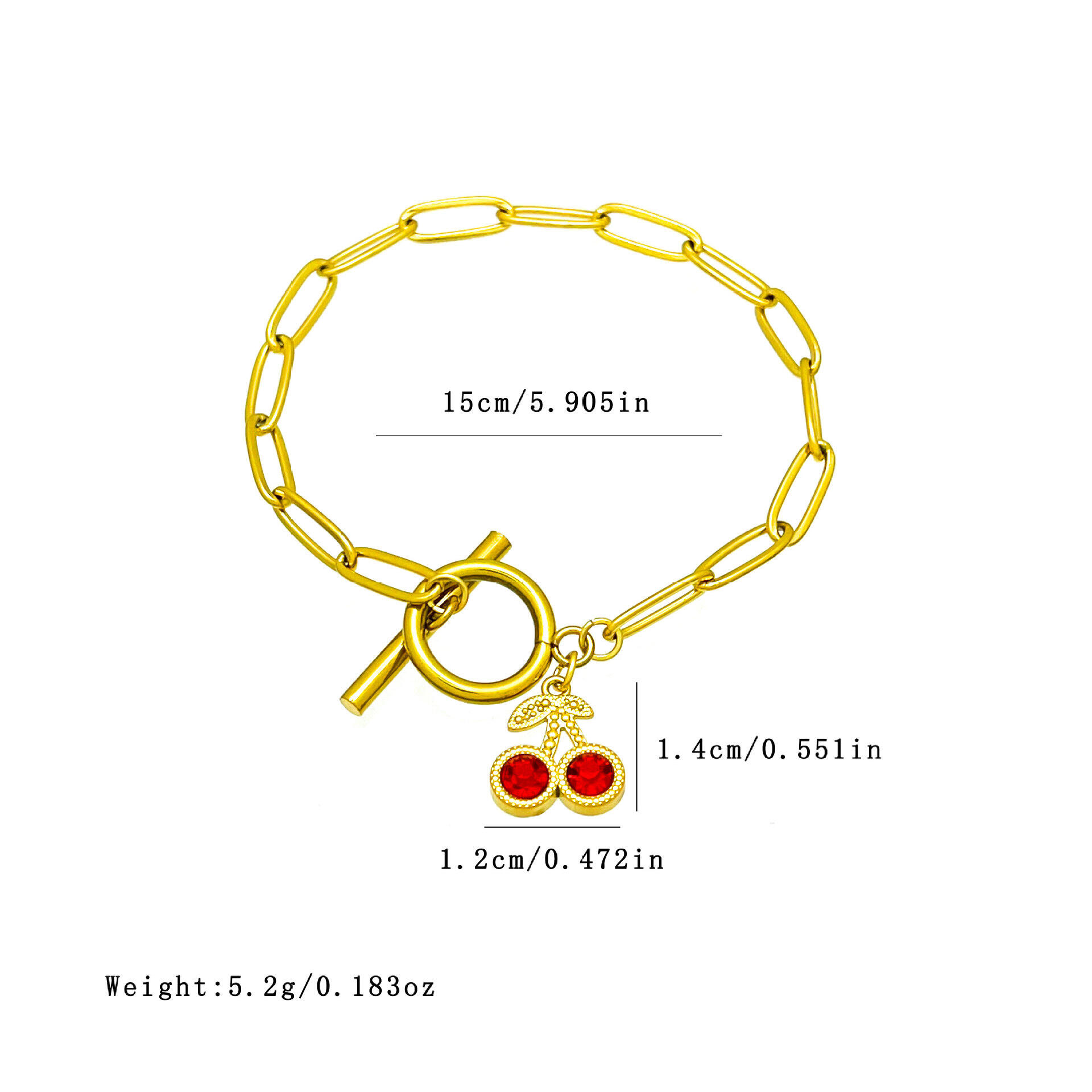 Bracelets à breloques pour femmes en acier inoxydable doré, étanches, avec strass et cerises douces Image4
