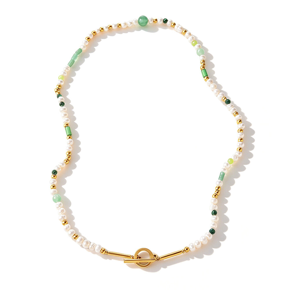 Simple Series Daily Beads Stainless Steel Waterproof   Gold Color  Women's Beaded Necklaces Picture5