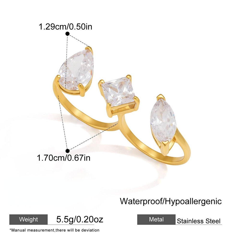 Luxe serie elliptische, waterdichte, roestvrijstalen damesringen met goudkleurige zirkonia.