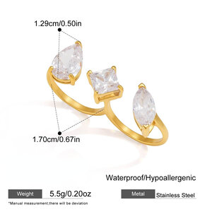 Luxe serie elliptische, waterdichte, roestvrijstalen damesringen met goudkleurige zirkonia. h5