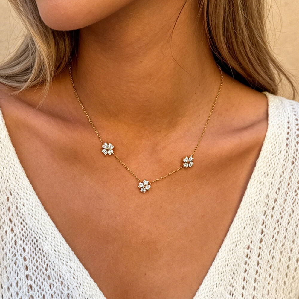 Colliers à maillons pour femmes Simple Series Daily Clover en acier inoxydable, couleur or, avec zircon, étanches h5Image5