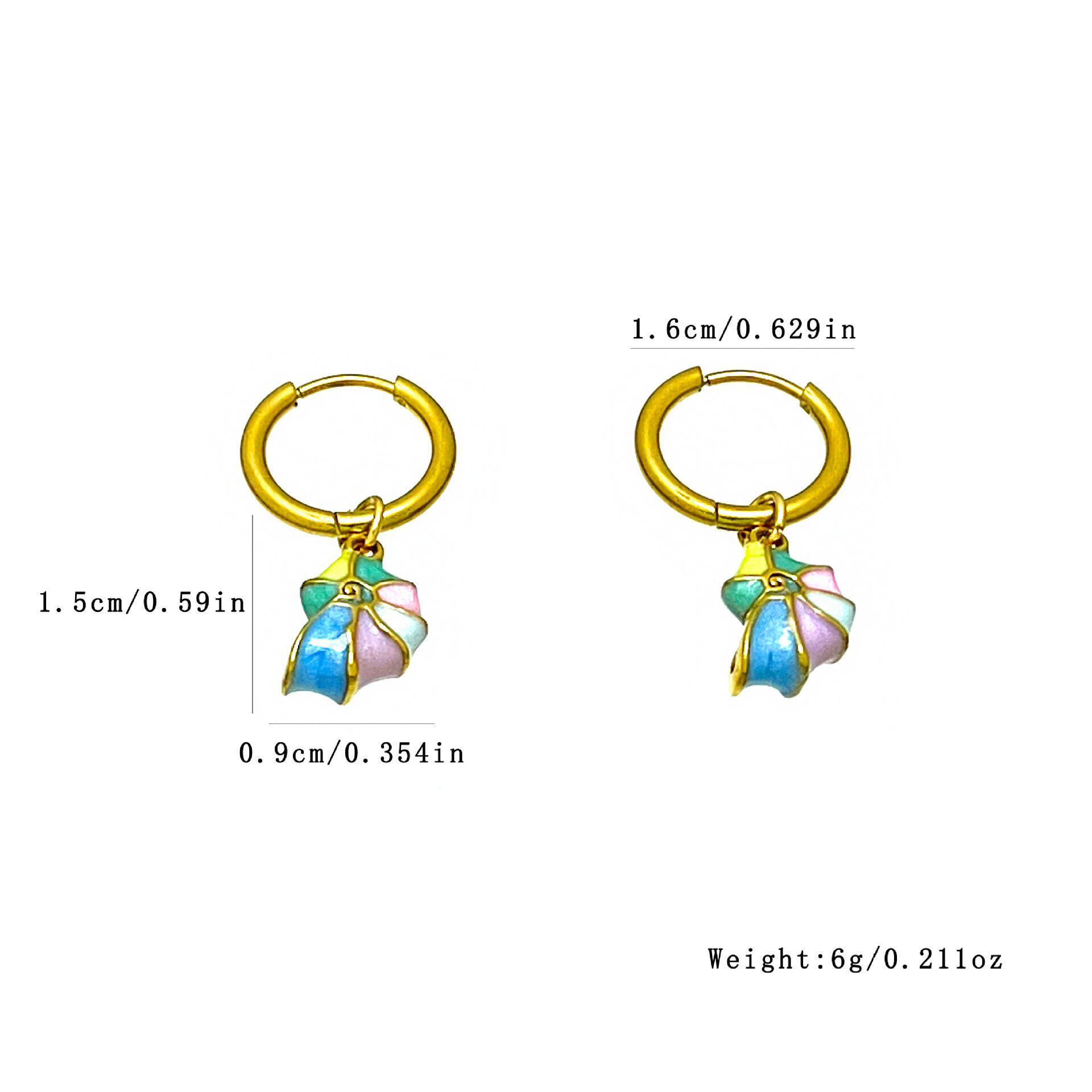 Boucles d'oreilles pendantes pour femmes, en acier inoxydable émaillé, couleur or, étanches. h5 Image3