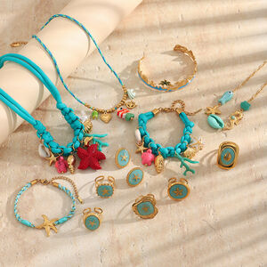 Romantic Series Vacation Oceanic Style Starfish Stainless Steel Waterproof Gold Color Women's Jewelry Sets h5 Picture3