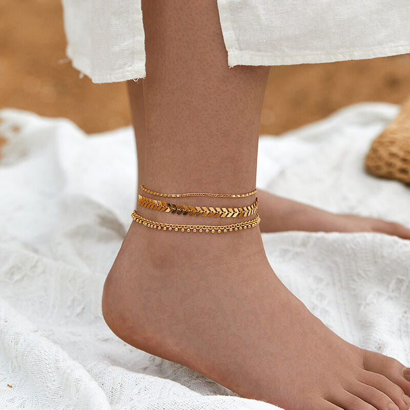 Einfache Urlaubsserie, unregelmäßige Form, Quasten-Fußkettchen in Kupfer-Gold-Farbe