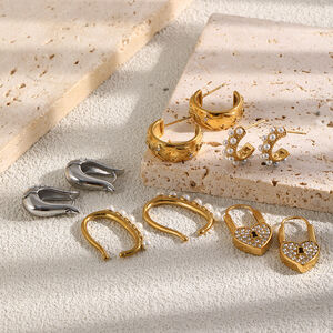 Simple Series Retro Irregular Shape Stainless Steel Waterproof Gold Color Women's Hoop Earrings h5 Picture3