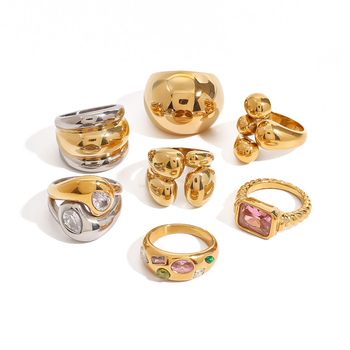 Anelli vistosi in acciaio inossidabile color oro, impermeabili, dalla forma irregolare e dallo stile punk. h5 Immagine5