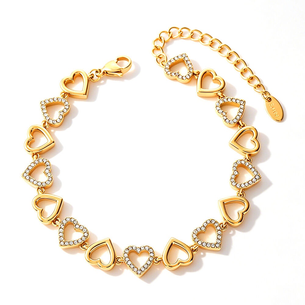 Pulseras de cadena para mujer de acero inoxidable con forma de corazón, impermeables, color dorado y con diamantes de imitación. h5 Imagen4