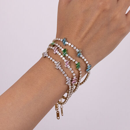 Stainless Steel Waterproof Gold Color Zircon Women's Chain Bracelets