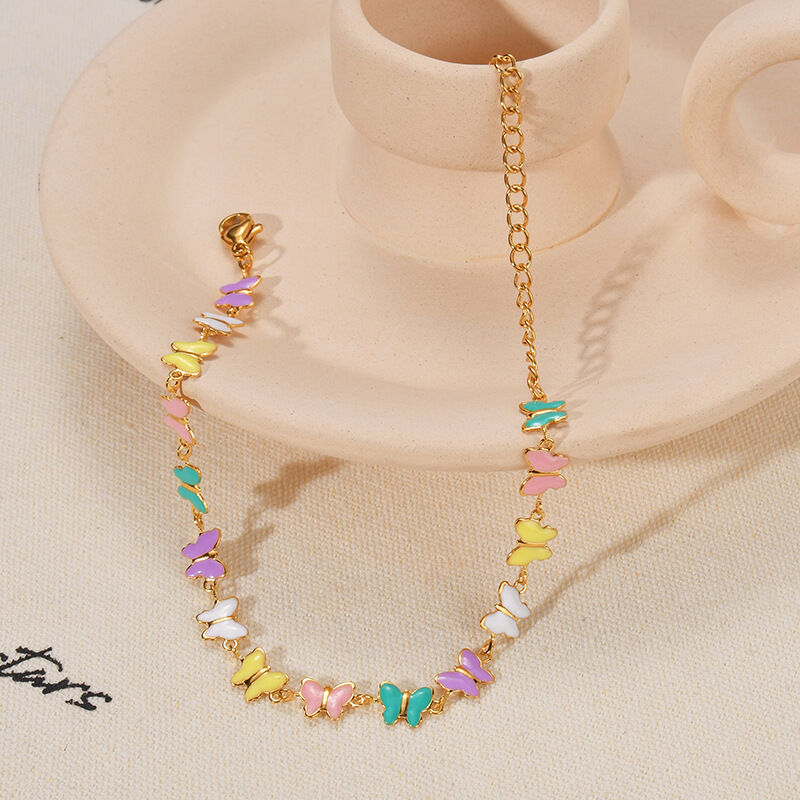 Romantic Series Enamel Heart Butterfly Stainless Steel Waterproof Women's Chain Bracelets h5Picture3
