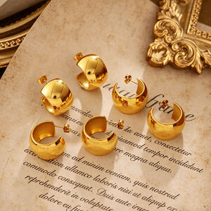 Simple Series Daily Geometric Shape Stainless Steel Waterproof Gold Color Women's Stud Earrings h5 Picture3