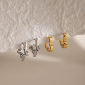 Simple Series Classic Heart Star Stainless Steel Waterproof Gold Color Women's Hoop Earrings h5 Picture2