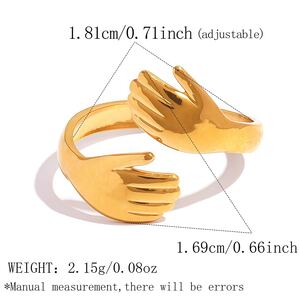 Simple Series Daily Palm Hug Stainless Steel Waterproof Gold Color Statement Ring h5