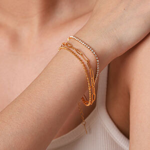 Simple Series Daily Chain Stainless Steel Waterproof Gold Color Zircon Women's Chain Bracelets h5 Picture4