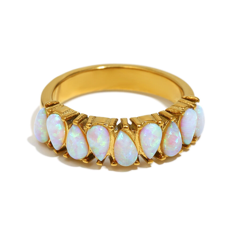 Simple Elegant Irregular Shape Stainless Steel Waterproof   Gold Color  Natural Stone Women's Gemstone Rings Picture4