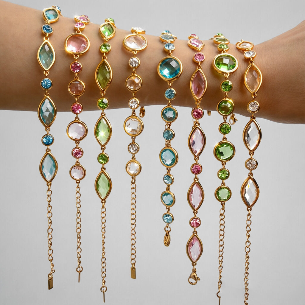 Elegant Patchwork Ellipse Shape Stainless Steel Waterproof   Gold Color  Crystal Women's Chain Bracelets