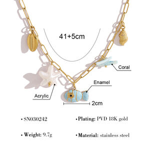 Vacation Oceanic Style Enamel Fish Stainless Steel Waterproof Gold Color Women's Pendant Necklaces h5