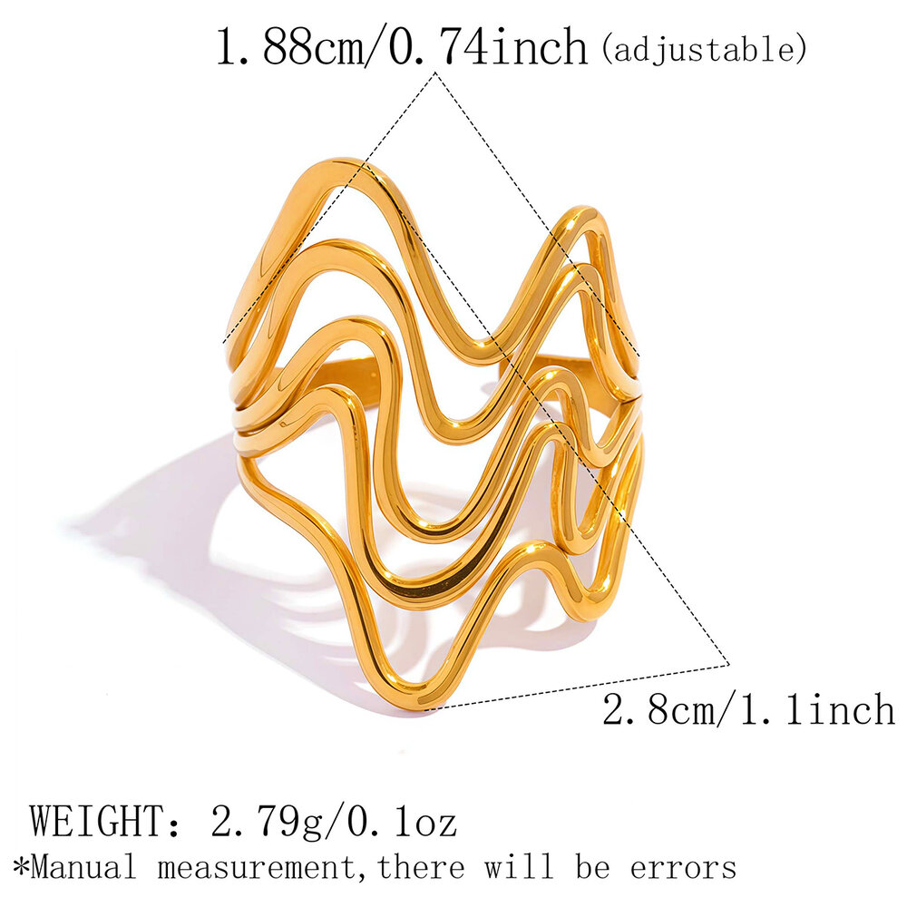 Simple Series Daily Irregular Shape Stainless Steel Waterproof Gold Color Statement Ring