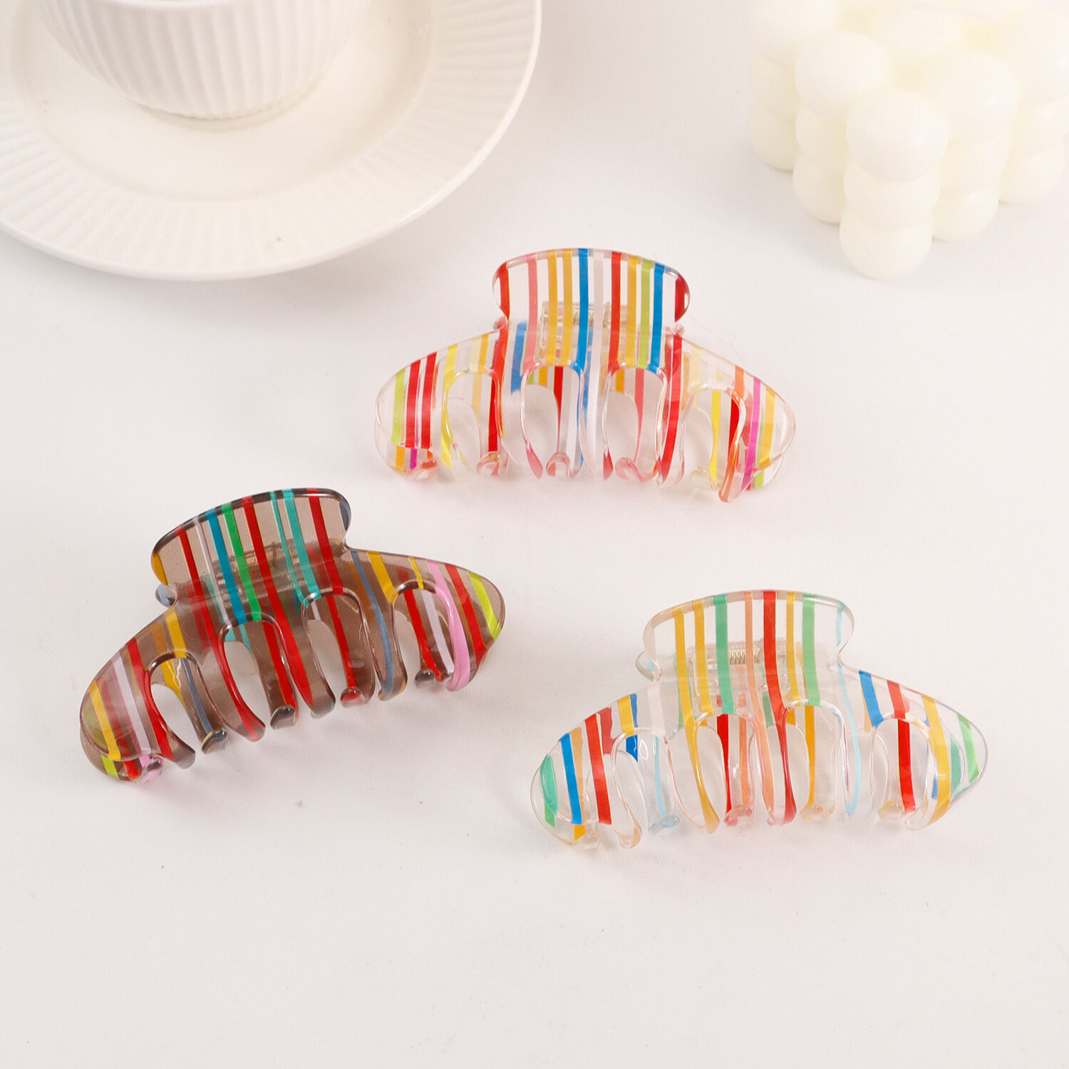 Eenvoudige serie casual strepen gemengde kleuren PVC haarklemmen 2