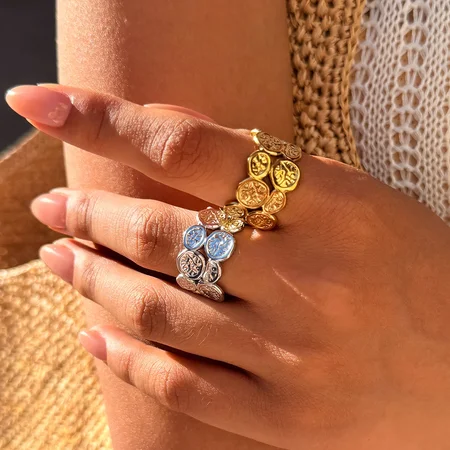 Retro Simple Daily Circle Stainless Steel Waterproof Gold Color Women's Statement Ring