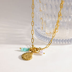 Simple Series Daily Oceanic Style Edelstahl Wasserdicht Goldfarben Zirkon Damen Anhänger Halsketten h5 Bild4